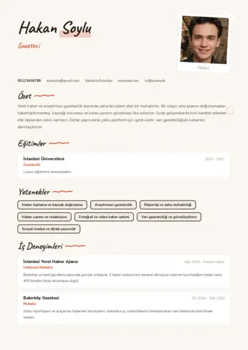 Gazeteci CV Örnekleri cv indir